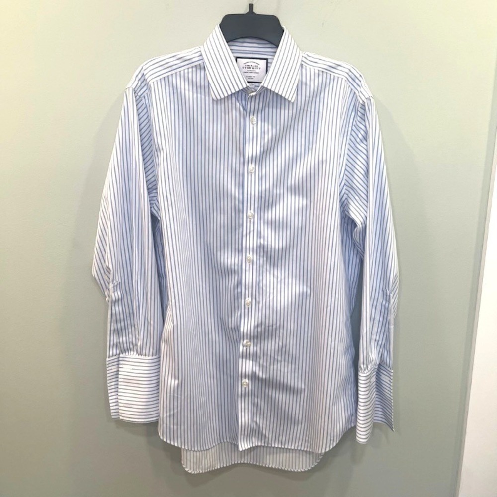 Charles Tyrwhitt Mens Classic Fit Non-Iron French Cuff Striped Shirt 15.5/32